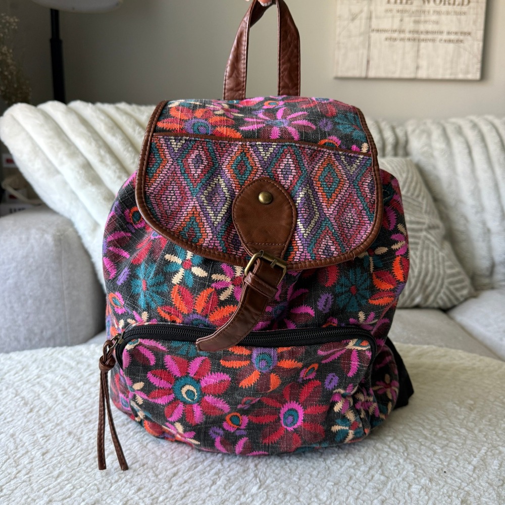 Mossimo Supply Co Woven Tapestry Floral Geometric Backpack Multi-Color Boho Bag